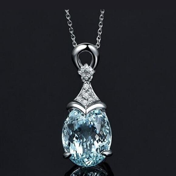 Sterling Silver Aquamarine Charm Necklace - Picture 1 of 5